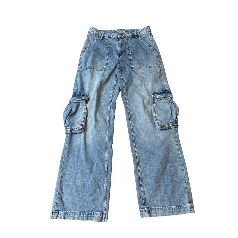 On 34th Cargo Jeans Women Blue Wide Leg‎ Utility Denim SIZE 6/28